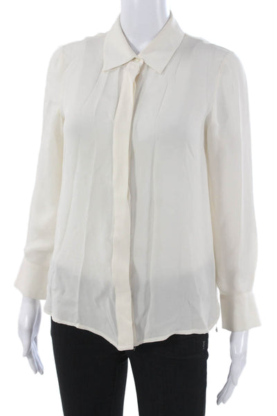 Vince Women Silk Ivory Collared Long Sleeve Basic Button-Up Size 4