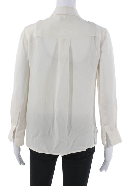Vince Women Silk Ivory Collared Long Sleeve Basic Button-Up Size 4