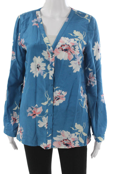 Joie Women Basic Silk Floral V-Neck Long Sleeve Button Blouse Size S