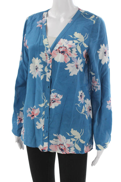 Joie Women Basic Silk Floral V-Neck Long Sleeve Button Blouse Size S