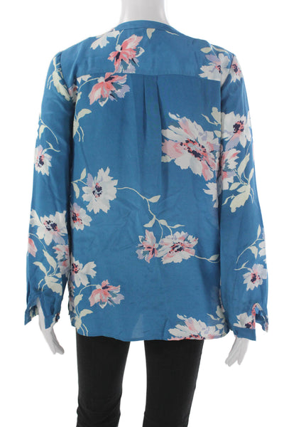 Joie Women Basic Silk Floral V-Neck Long Sleeve Button Blouse Size S