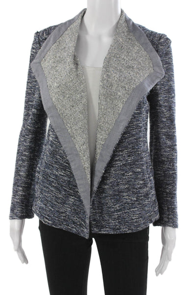 Vince Women Basic Tweed Jacket Open Front Long Sleeve Blue Size S
