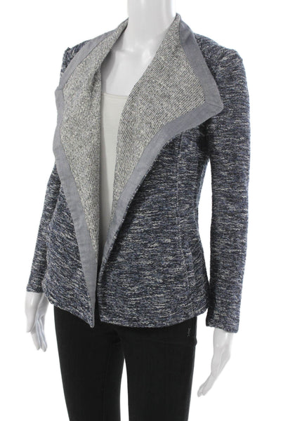 Vince Women Basic Tweed Jacket Open Front Long Sleeve Blue Size S