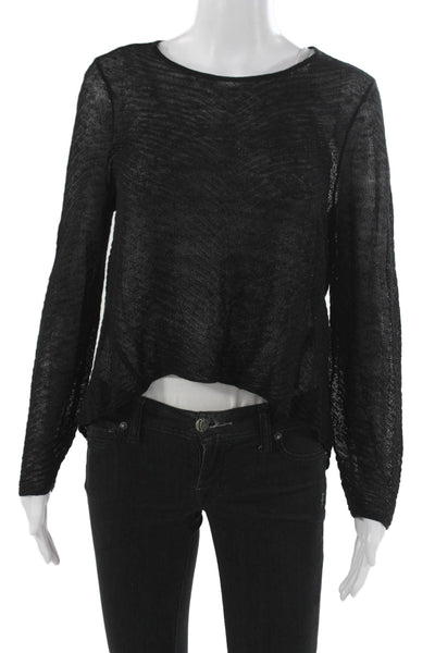 Eileen Fisher Womens Black Hemp Nylon Pullover Sweater Longsleeve Size PM