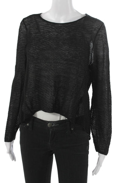 Eileen Fisher Womens Black Hemp Nylon Pullover Sweater Longsleeve Size PM
