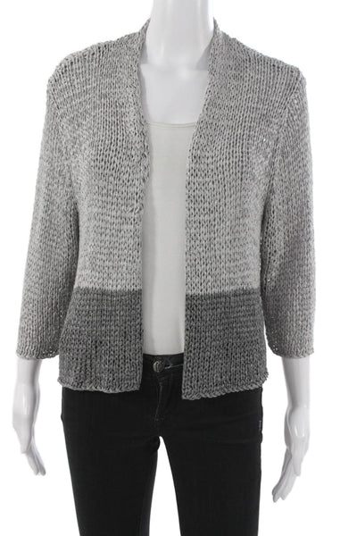 Eileen Fisher Women Gray V Neck Cardigan 3/4 Sleeve Size L