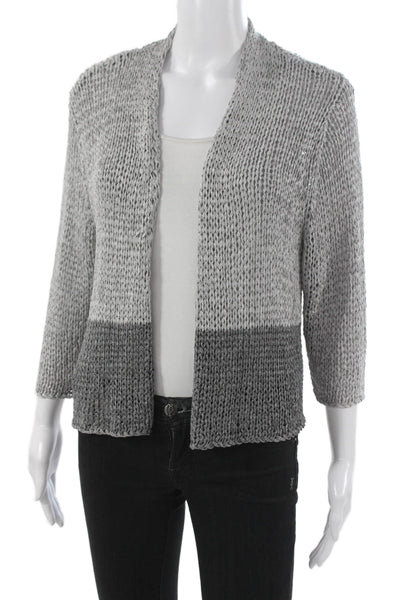 Eileen Fisher Women Gray V Neck Cardigan 3/4 Sleeve Size L