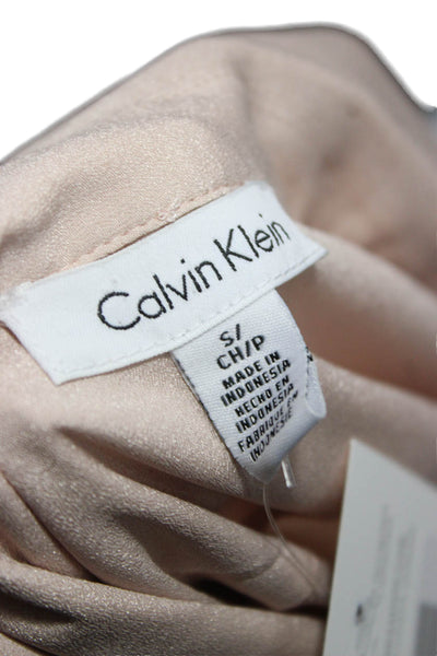 Calvin Klein Womens Tunic Blouse Beige Collared Lace Up Long Sleeve Size S