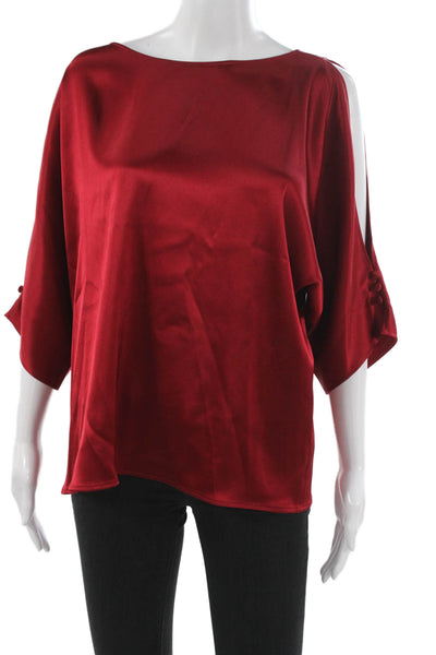 St. John Womens Basic Boat Neck 3/4 Sleeve Red Triacetate Blouse Size M