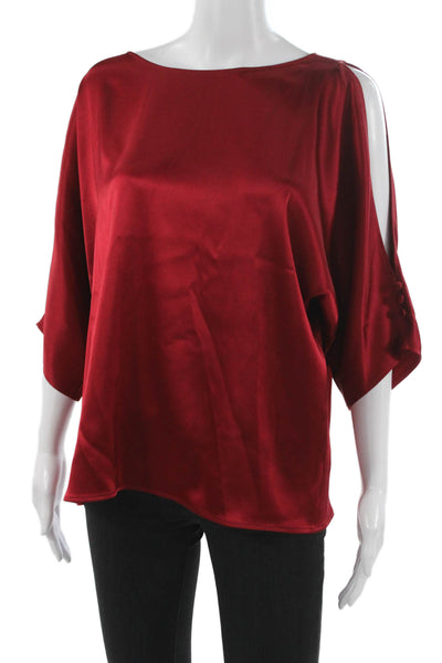 St. John Womens Basic Boat Neck 3/4 Sleeve Red Triacetate Blouse Size M