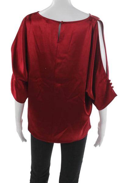St. John Womens Basic Boat Neck 3/4 Sleeve Red Triacetate Blouse Size M