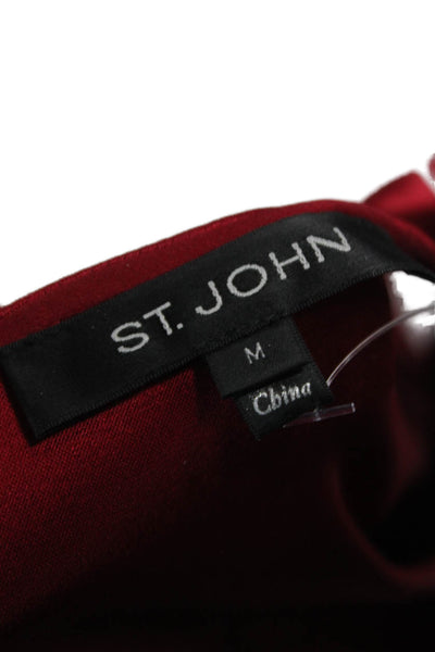 St. John Womens Basic Boat Neck 3/4 Sleeve Red Triacetate Blouse Size M