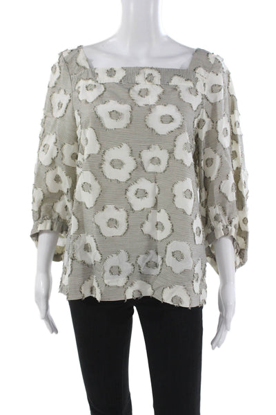 Le Sarte Pettegole Womens Floral Cotton Square Neck Blouse 3/4 Slv Size 42