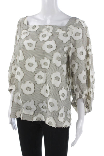 Le Sarte Pettegole Womens Floral Cotton Square Neck Blouse 3/4 Slv Size 42