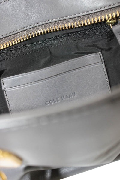 Cole Haan Womens Double Braided Handle Zip Top Leather Tote Handbag Gray