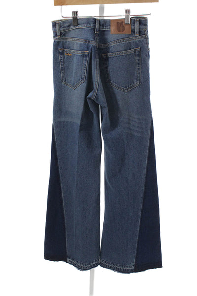 Ba&Sh Womens Wide Leg Jeans Blue Mid Rise Button 100% Cotton Inseam 33 Size 2