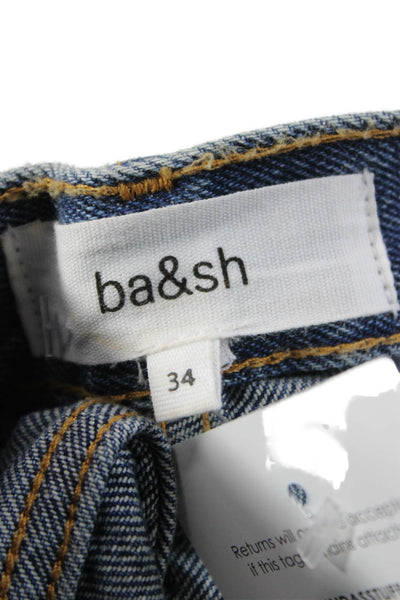 Ba&Sh Womens Wide Leg Jeans Blue Mid Rise Button 100% Cotton Inseam 33 Size 2