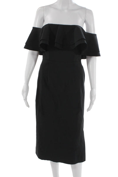 Milly Women Off Shoulder Pencil Dress Short Sleeve Black Knee Length Size 4