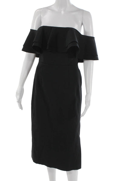 Milly Women Off Shoulder Pencil Dress Short Sleeve Black Knee Length Size 4