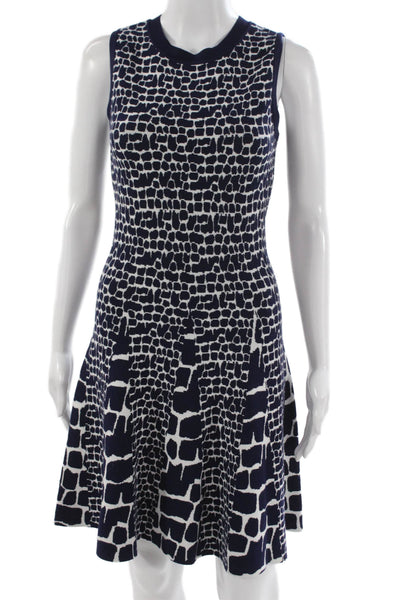 Milly Women Fit & Flare Blue Animal Print Knit Knee Length Dress Size S