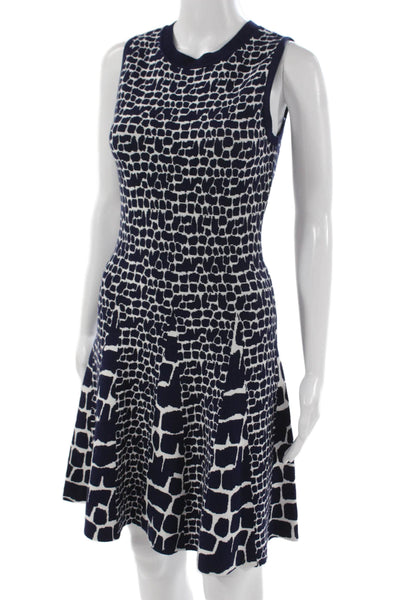 Milly Women Fit & Flare Blue Animal Print Knit Knee Length Dress Size S