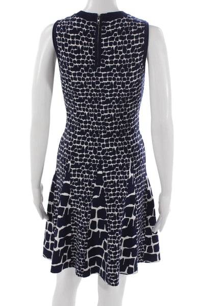 Milly Women Fit & Flare Blue Animal Print Knit Knee Length Dress Size S