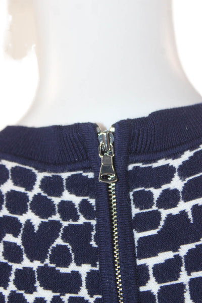 Milly Women Fit & Flare Blue Animal Print Knit Knee Length Dress Size S