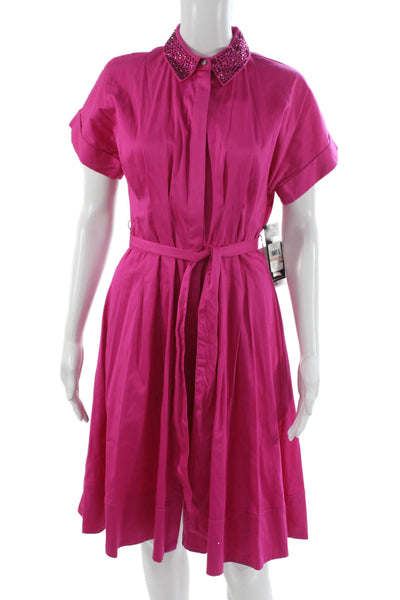 Karl Lagerfeld Women Shirt Dress Pink Collar Short Sleeve Cotton Size 2
