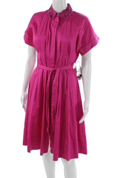 Karl Lagerfeld Women Shirt Dress Pink Collar Short Sleeve Cotton Size 2