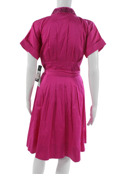 Karl Lagerfeld Women Shirt Dress Pink Collar Short Sleeve Cotton Size 2