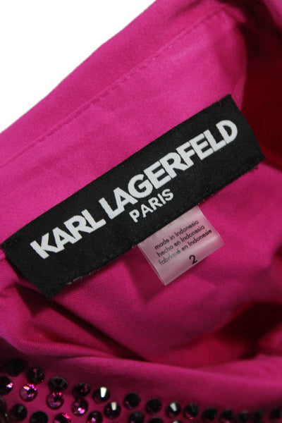 Karl Lagerfeld Women Shirt Dress Pink Collar Short Sleeve Cotton Size 2