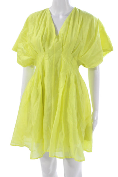 Area Stars Womens Yellow Mini Dress V Neck Short Sleeve Lyocell Zip Size S
