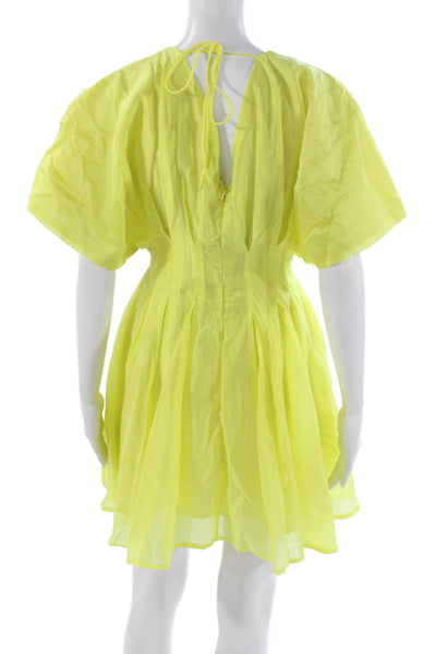 Area Stars Womens Yellow Mini Dress V Neck Short Sleeve Lyocell Zip Size S