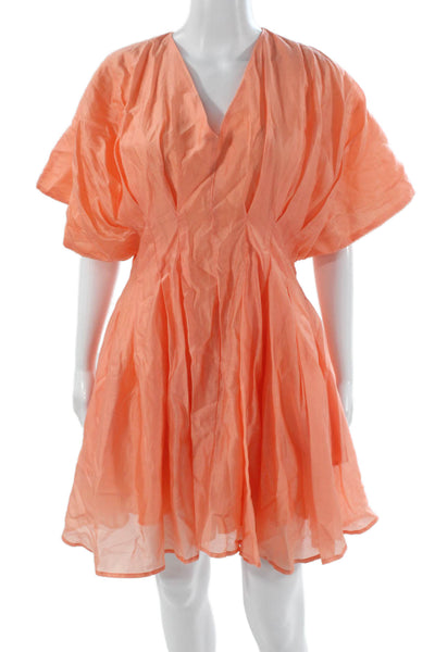 Area Stars Womens Mini Dress Orange V Neck Short Sleeve Lyocell Zip Size S