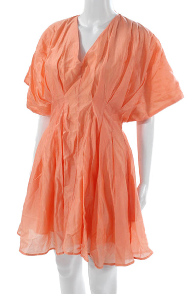 Area Stars Womens Mini Dress Orange V Neck Short Sleeve Lyocell Zip Size S