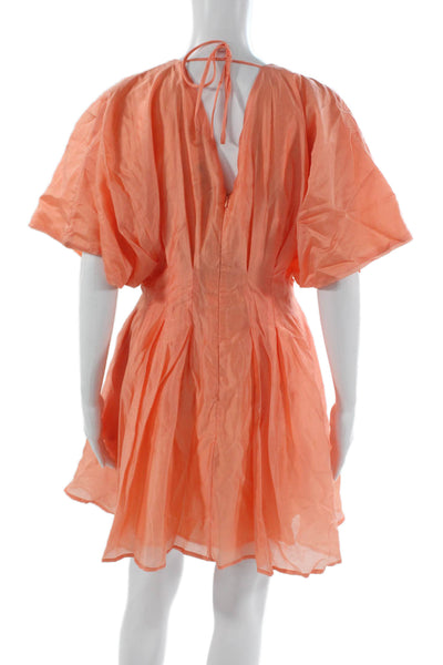 Area Stars Womens Mini Dress Orange V Neck Short Sleeve Lyocell Zip Size S