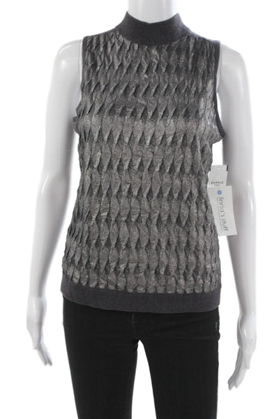Etcetera Womens Sleeveless Pullover Mockneck Gray Geometric Sweater Size S