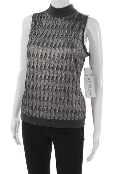 Etcetera Womens Sleeveless Pullover Mockneck Gray Geometric Sweater Size S