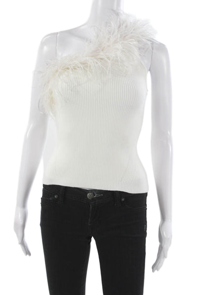 Milly Women One Shoulder Ribbed Knit Basic Tank White Sleeveless Size S