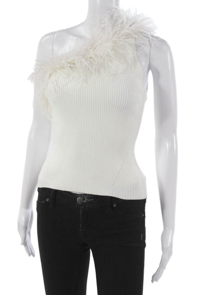 Milly Women One Shoulder Ribbed Knit Basic Tank White Sleeveless Size S