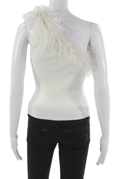 Milly Women One Shoulder Ribbed Knit Basic Tank White Sleeveless Size S