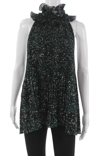 Ungaro Womens Halter Animal Print Tunic Blouse Sleeveless Black Size XL