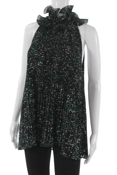 Ungaro Womens Halter Animal Print Tunic Blouse Sleeveless Black Size XL