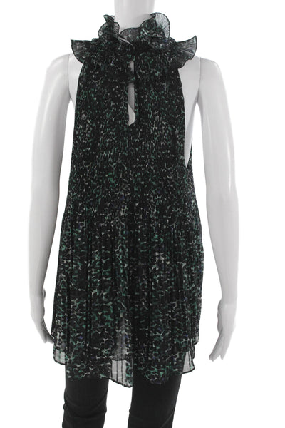 Ungaro Womens Halter Animal Print Tunic Blouse Sleeveless Black Size XL