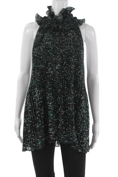 Ungaro Womens Halter Tunic Tank Black Animal Print Size 2XL