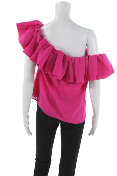 Milly Womens Chiffon One Shoulder Ruffle Sleeveless Pink Blouse Size S