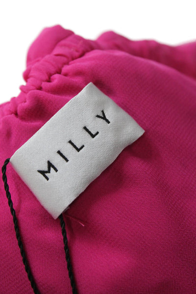 Milly Womens Chiffon One Shoulder Ruffle Sleeveless Pink Blouse Size S