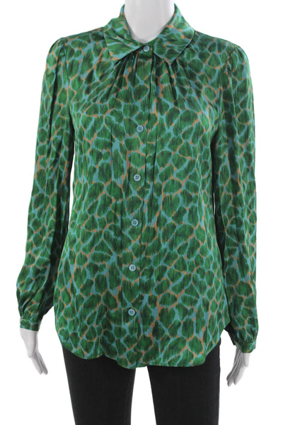 Etcetera Womens Basic Silk Abstract Collared Long Sleeve Button Blouse Size 4