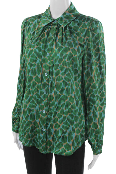 Etcetera Womens Basic Silk Abstract Collared Long Sleeve Button Blouse Size 4