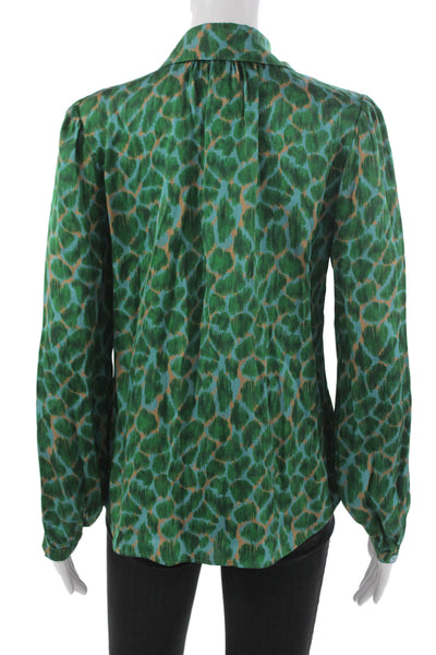 Etcetera Womens Basic Silk Abstract Collared Long Sleeve Button Blouse Size 4